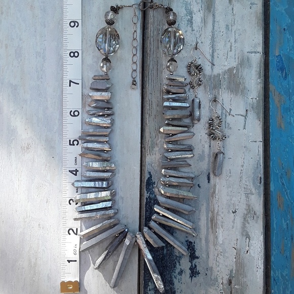 Silver/Gray Pyrite Necklace and Earrings - Picture 2 of 4